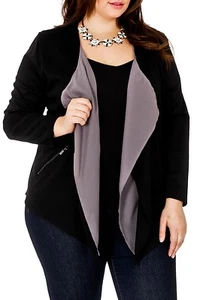 Cardigan Dex Christine taglie forti in misto bavero nero e grigio - 2X - Foto 1 di 2