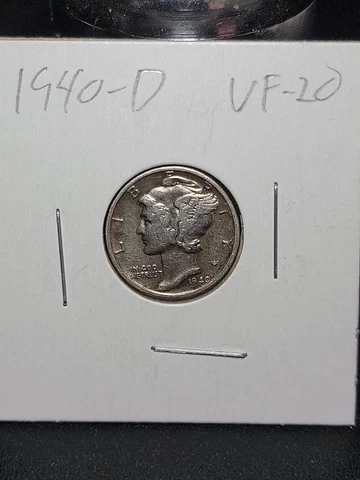 1940 D Mercury Silver Dime in Very Fine Circulated Condition in Coin-Flip Cover