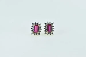 10K Emerald Cut Lab-Created Ruby Diamond Vintage Stud Earrings Yellow Gold *66 - Picture 1 of 4