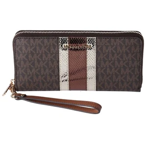 Michael Kors Jet Set Travel Continental Long Wallet Wristlet Brown Vanilla Black - Picture 1 of 45