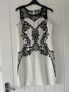 White And Black Dress From Eve, Lace Detail To Neck, Pencil Dress, Size 14 New - Picture 1 of 5