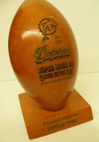 MIAMI DOLPHINS Wooden Engraved Football by GRID WORKS Super Bowl VII Champions Cover