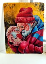 Original acrylic painting of Old Man and Hedgehog, Ukrainian art, Pet and People