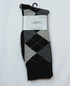 Mens Libero Black Gray Argyle Crew dress Socks 72% cotton size 10-13 soft   - Picture 1 of 4