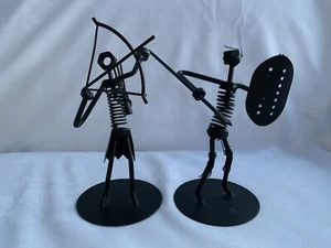 PAIR Handmade Original Repurposed Metal Art Figurines WARRIORS - Picture 1 of 7