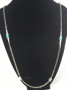 Monet Faux Pearl Turquoise and White Stones with Link and Bar 34 inch Necklace - Picture 1 of 19