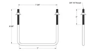 Pack of 4 Sq U Bolt Zinc-Plated, Steel, 3/8"-16 Thread Size, 7" W, 6-5/8" H - Picture 1 of 1