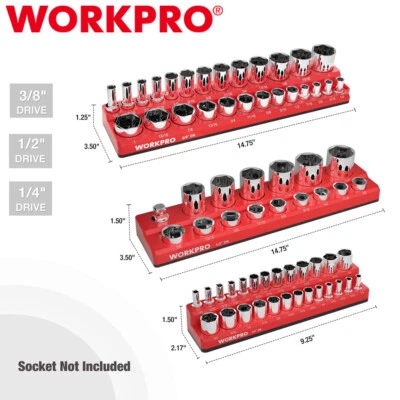 WORKPRO 3PCS Magnetic Socket Organizer Set SAE 1/4" 3/8" 1/2" Drive Socket Trays - Image 1 of 4
