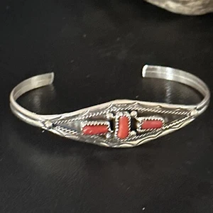 Red Coral Navajo Sterling Silver Cuff Bracelet 14592 - Picture 1 of 12