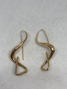 18K YELLOW GOLD ABSTRACT SPIRAL DANGLE EARRINGS - Picture 1 of 5