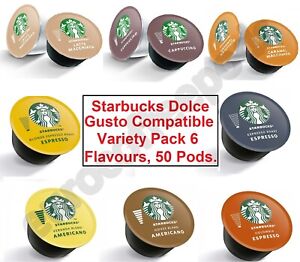 50 x Dolce Gusto Starbucks Coffee Pods, 6 Flavour Variety Pack, 50 Pods