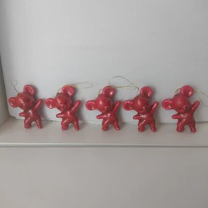 5 Vintage 60s/70s Red Mouse Mice Hanging Christmas Tree Decorations Kitsch Retro - Picture 1 of 10