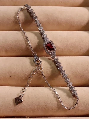 Brazalete de tenis para mujer de plata esterlina 925 blanco con rubí simulado y circonita cúbica esmeralda de 3 quilates Foto 1 de 4