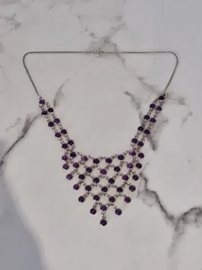 Vintage Sterling Silver Bezel Set Bib Necklace - Picture 1 of 12