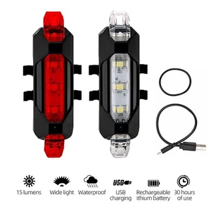 2pcs USB Rechargeable Bike Tail Light Bicycle Safety Cycling Warning Rear Lamp - Picture 1 of 16