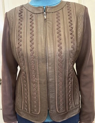 NYGARD Women's Bronze Leather Knit Zip Jacket Blazer Sz M 10-12 Classy See Pics - Image 1 of 4