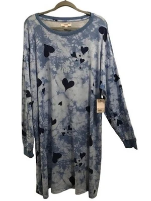 Para Mujer 1X Plus Camisón Camisa para Dormir Sonoma Azul Tie Dye Corazones Manga Larga Foto 1 de 2