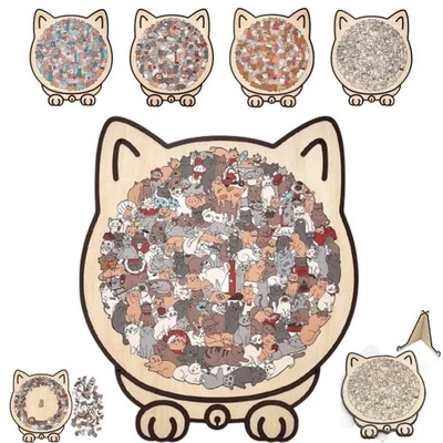 Macaron Color Cat Wooden Jigsaw Puzzle 135-piece Cut Cat Pieces - Image 1 of 4