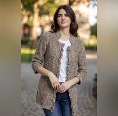 Cárdigan grande Anthropologie marrón con flecos de gorrión  Foto 1 de 4