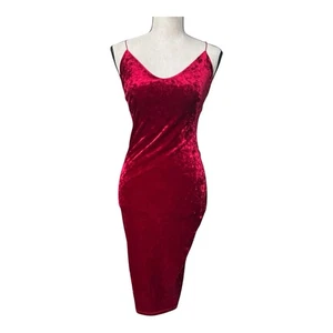 Fashion Nova Red Crushed Velvet Bodycon Mini Dress Small Stretchy - Picture 1 of 4
