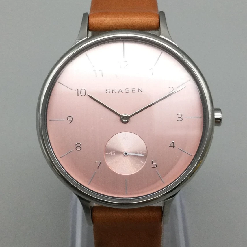 Skagen Anita Watch Womens 34mm Pink Dial Brown Leather SKW2465 New Battery - Image 1 of 4