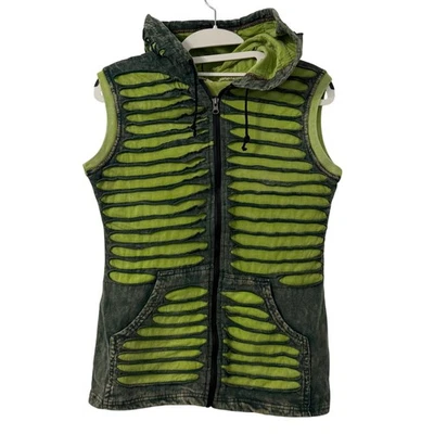 Chaleco con Capucha con Cremallera Corte Envejecido para Mujer S Verde Boho Goblincore Hippie Punk Foto 1 de 2