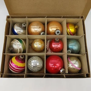 Vtg American Made 12 Piece Multicolor Doubl-Glo Glass Christmas Tree Ornament - Picture 1 of 2