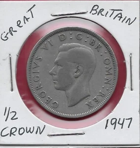 GREAT BRITAIN HALF CROWN 1947 RULER GEORGE V,HEAD LEFT,QUARTERED SHIELD  - Picture 1 of 2