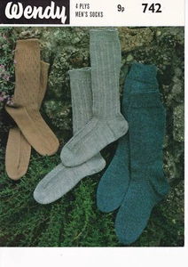 Wendy Knitting Pattern 742 - Mens Socks - 3 Designs - VGC - Picture 1 of 2