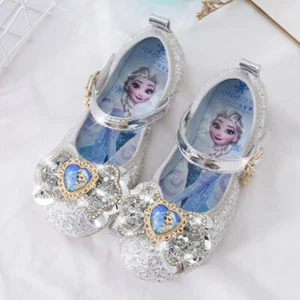 UK Baby Kids Girls Elsa Princess Party Fancy Dress Shiny Sequins Bow Flat Shoes - Picture 1 of 21