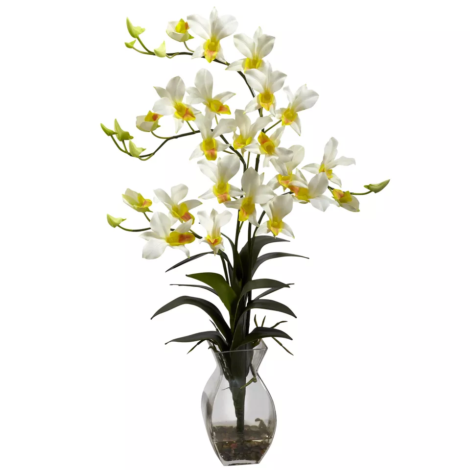 Jarrón 23" Crema Dendrobium Orquídea Imitación Seda Vidrio Líquido Ilusión Decoración Floral Foto 1 de 1