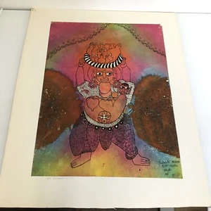 Bodunde Motoni 1990  Nigerian Artist Oshogbo School Spray Painting Rice Paper - Bild 1 von 6