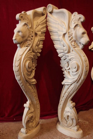 Wooden Lion statue, stairs Baluster Newel, oak carved  gryphon Cover