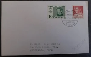 1975 Greenland Cover ties 2 stamps cd Julianehåb-Carlton South - Picture 1 of 2