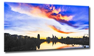 Leinwand Bild Frankfurt Skyline HDR Sonnenuntergang Großstadt Main Himmel Wolken - Bild 1 von 5