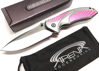 Pink Pocket Knife Blade EDC Everyday Carry Spring Assisted Silver - Image 1 of 4