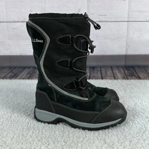 LL Bean Boots Youth 4 Black Gray Winter Ski Slip on Warm Snow Waterproof Warm - Picture 1 of 11
