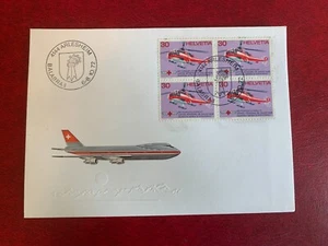 SWITZERLAND HELVETIA 1972 FDC RED CROSS RESCUE HELICOPTER BLOCK OF 4 - Picture 1 of 1