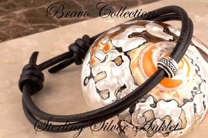 Adjustable Anklet Genuine Leather Sterling Silver Bead ANKLET Bracelet 5AB-361 - Bild 1 von 4