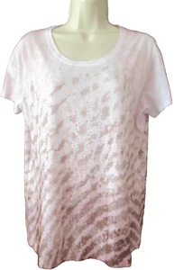 CHICO'S ZENERGY 2 (US L) Pink/Tan Crystals Embellished Short Sleeve Knit Top - Picture 1 of 7