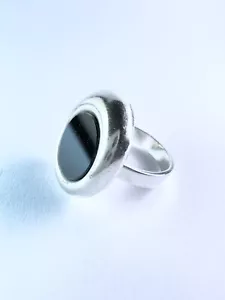 Silberring 835er Silber 70er mit schwarzen Stein Größe 54 (17,2 mm Ø) 8,95 g - Bild 1 von 8
