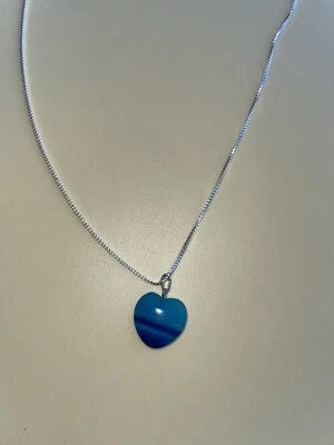 Collana Argento 925 con Ciondolo Cuore Onice Blu Pietra Naturale Blue Onyx Chakr - Immagine 1 di 4
