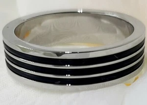 Stainless Steel Men's Wedding Ring Band Silver And Black Hardened Enamel Size 9 - Picture 1 of 10