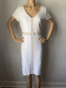 NWT St John Knit dress size 8 Bright white gold jewels wool rayon - Picture 1 of 8