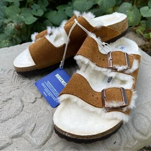Birkenstock Arizona Shearling Lined Brown Suede Sandals Women’s Size 6 NWOB - Picture 1 of 11