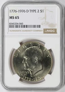 1976-D Tipo 2 Bicentenario Eisenhower Dólar Ike $1 NGC MS65 - Imagen 1 de 4