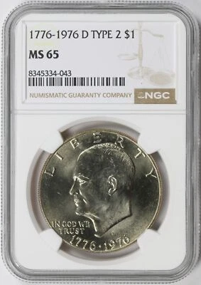 1976-D Type 2 Bicentennial Eisenhower Dollar Ike $1 NGC MS65 - Image 1 of 4
