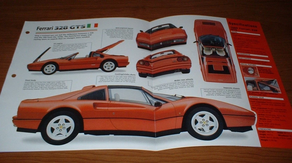 1986 Ferrari 328 GTS оригинальный Imp брошюра 86 85 87 88 89 спецификации информация 328GTS - Изображение 1 из 1