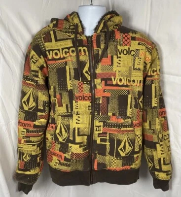 Vintage Volcom Slightly Removed Faux Fur Hoodie All Over Graphic Medium  - Image 1 of 4