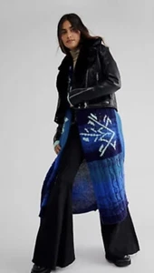 Free People Flurry Cardi Fairisle Mix maglia testurizzata blu nero acqua XS/S NUOVO - Foto 1 di 5